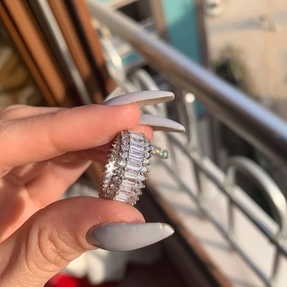 Emerald Cut Silver Eternity Ring - Picture 4 of 7